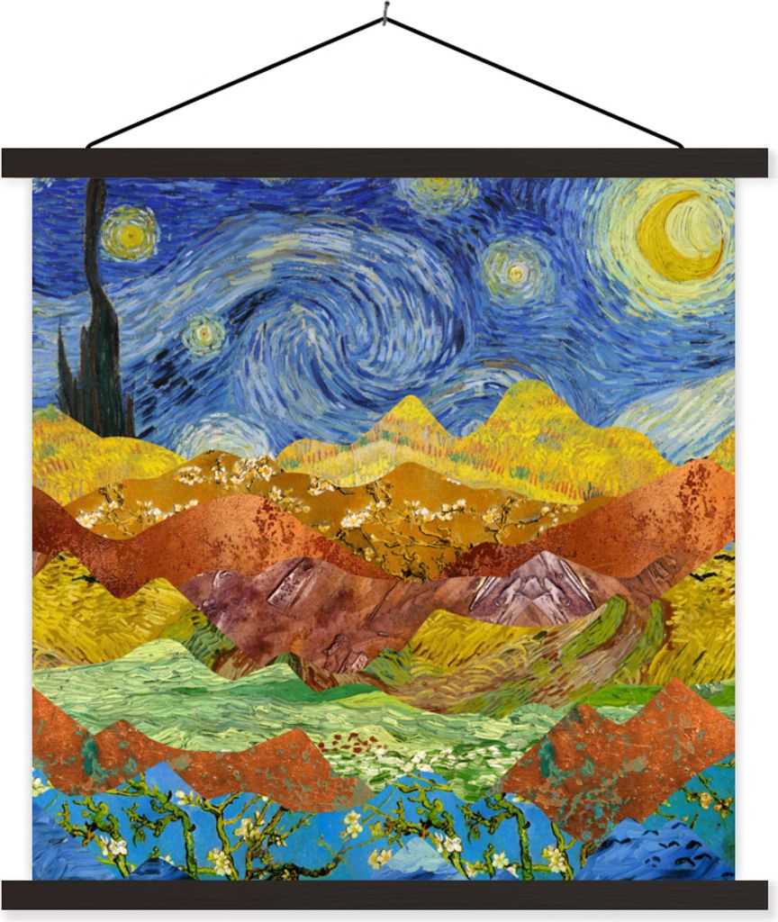 MuchoWow Textilposter Van Gogh - Sternennacht - Alte Meister 40x40 cm mit schwarzem Rahmen - Fotos