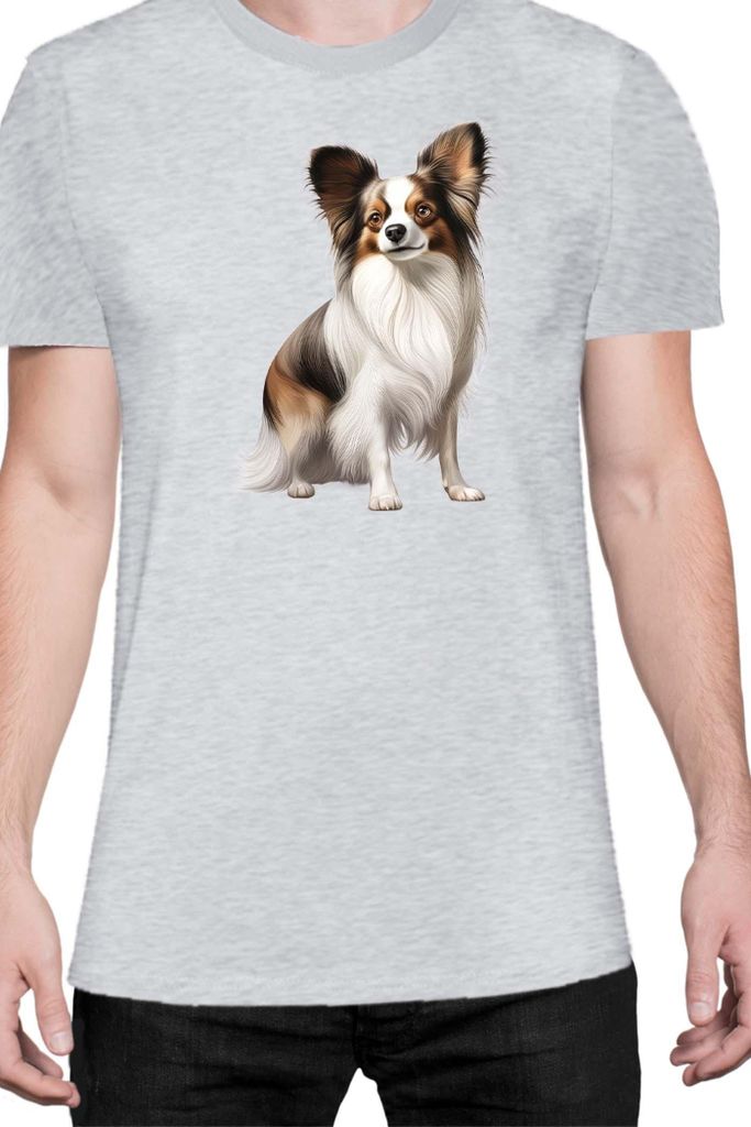 Herren T-Shirt Dogs Breeds Papillon Dog Breed 005, Man L / Grau