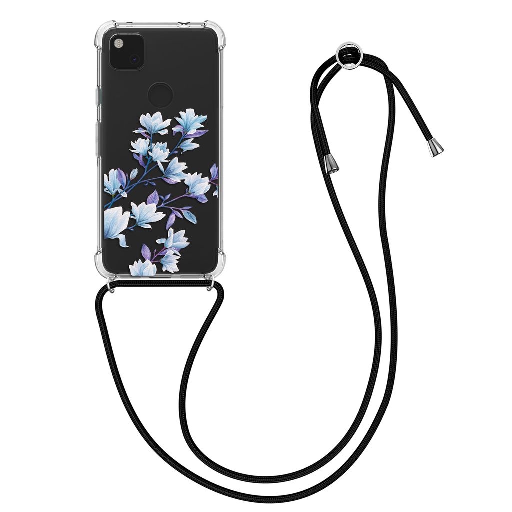 Kwnobile Handyhülle Mit Halskette Für Google Pixel 3a – Silikon-Cover Mit Blüten-Motiv (Rosa/Weiß) & Praktischem Trageband