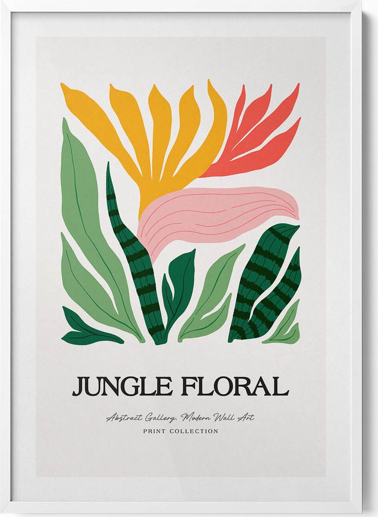 Illustration von Pflanzen und Blumen– Wandbild mit Rahmen – Gerahmtes Bild – Wanddekoration – 70x100 cm – Weiß Rahmen