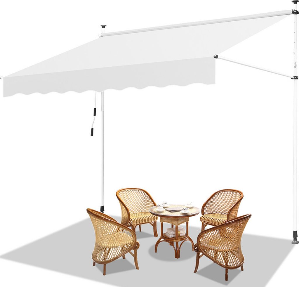 Clanmacy Klemmmarkise Markise ohne Bohren Höhenverstellbare Balkonmarkise Sonnenmarkise Balkon 250cm Creme