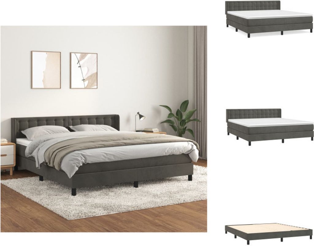 vidaXL Boxspringbett mit Matratze Dunkelgrau 180x200 cm Samt - Betten & Bettgestelle