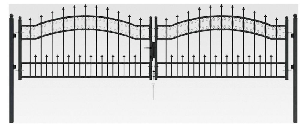 Stählernes Zauntor mit Spear-Design, 305x120cm, grau, für den Außenbereich