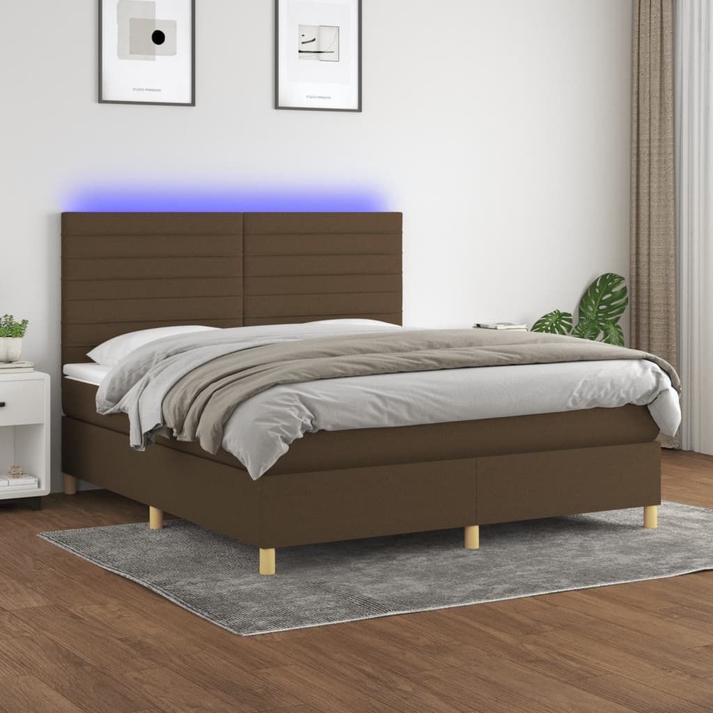 CLORIS Boxspringbett mit Matratze & LED Dunkelbraun 180x200 cm Stoff - Klassische Betten 303