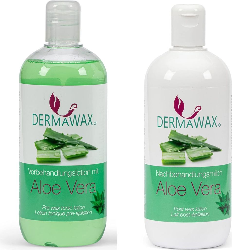 Dermawax Waxing Vor- und Nachbehandlung Hautpflege Set.Tonisierende Vorbehandlungslotion Hautreiniger Cleanser Lotion mit Aloe Vera und Nachbehandlung