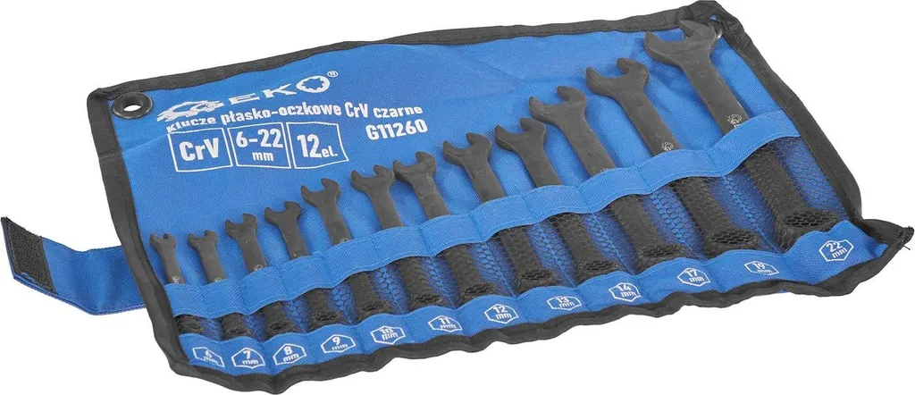 Jeu de 12 clés combinées 6-22mm en acier CrV noir avec sac de rangement