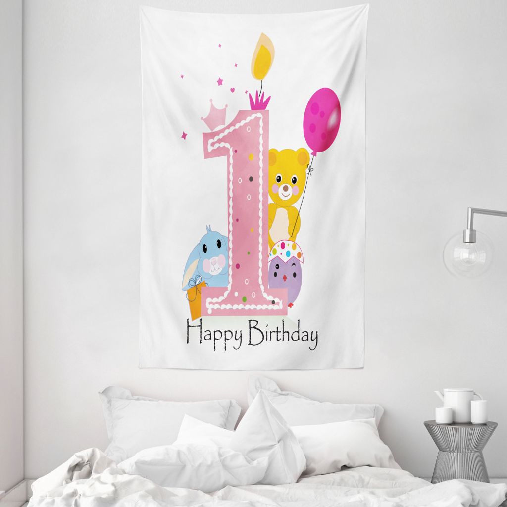 ABAKUHAUS Geburtstag Wandteppich und Tagesdecke, Prinzessin Girl Party aus Weiches Mikrofaser Stoff Waschbar ohne Verblassen Digitaldruck, 140 x 23...