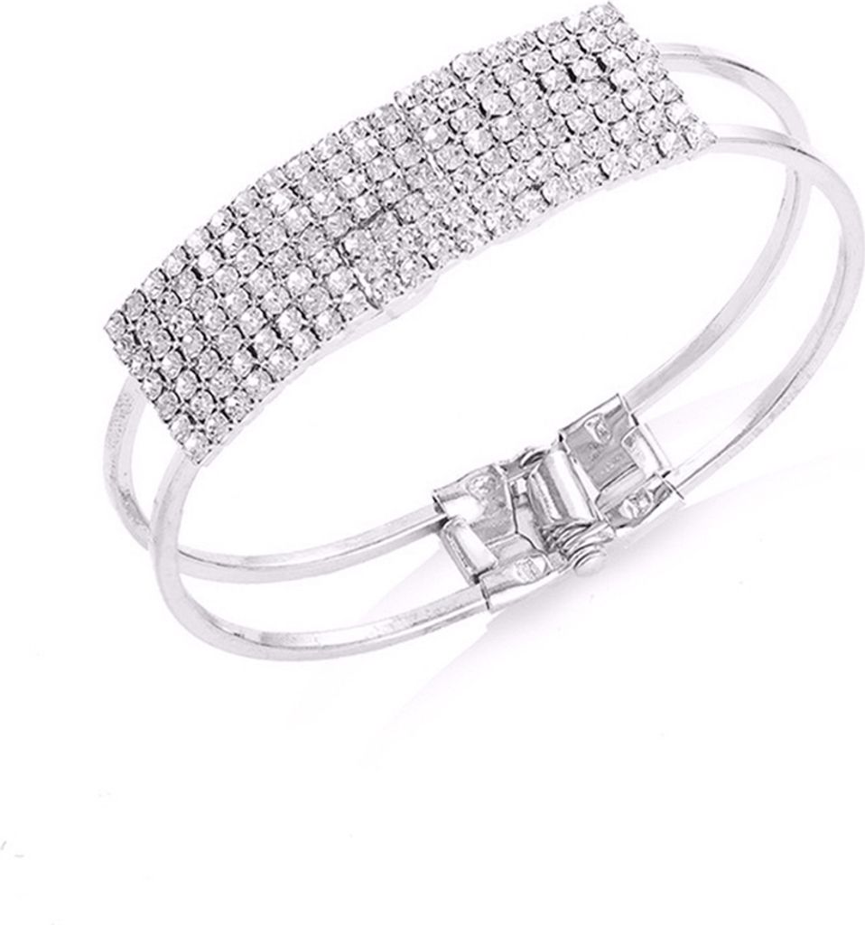 Party Mode Frauen Glänzende Quadratische Strass Intarsien Armband Armreif Schmuck Geschenk-Silber