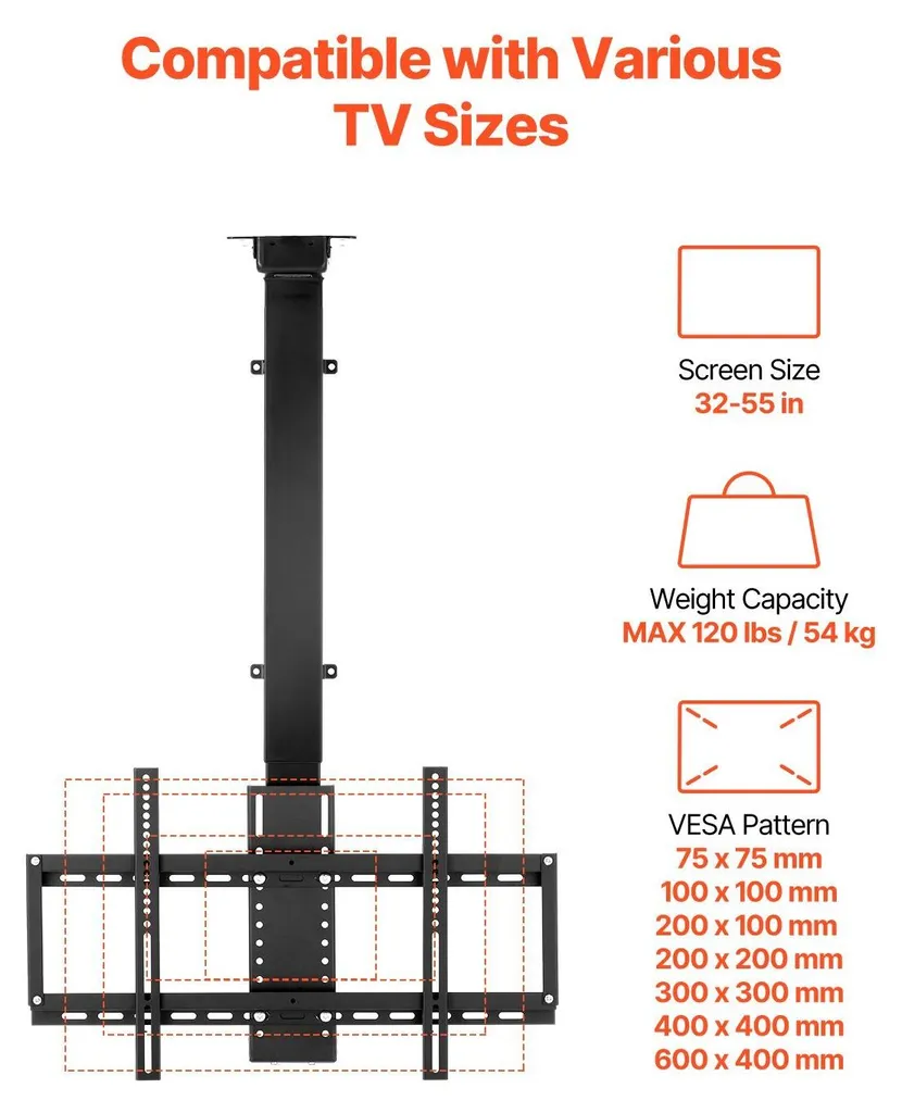 Fixation TV Plafond Électrique avec Télécommande pour TV 32" - 55" - 3