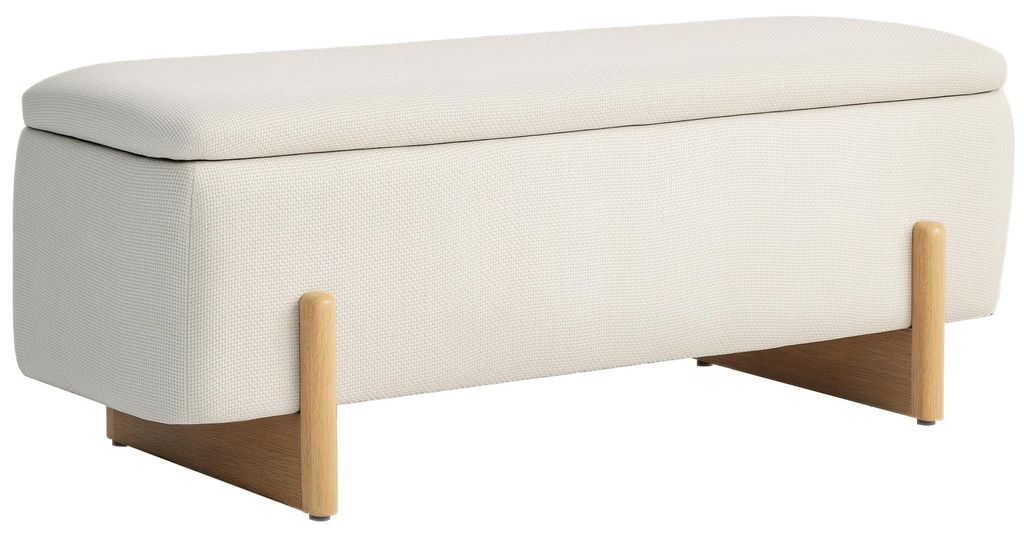 Banc HOMCOM avec rangement, assise rembourrée aspect lin, Image du produit 