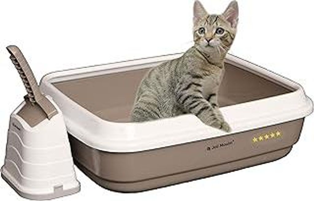 Exclusiv Katzentoilette offen mit Rand 40x50x15 cm Set mit Streuschaufel und Hygiene-Behälter Non-TOXID Rohmaterial der Umwelt zuliebe Taubengrau