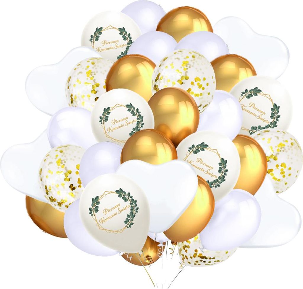 Luftballons Set Erstkommunion BLÄTTER gold Konfetti 35 Stk