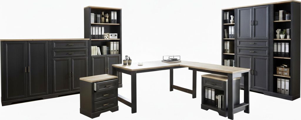 Komplettbüro Landhaus Büro-Set JASMIN 9-teilig Farbton Graphit