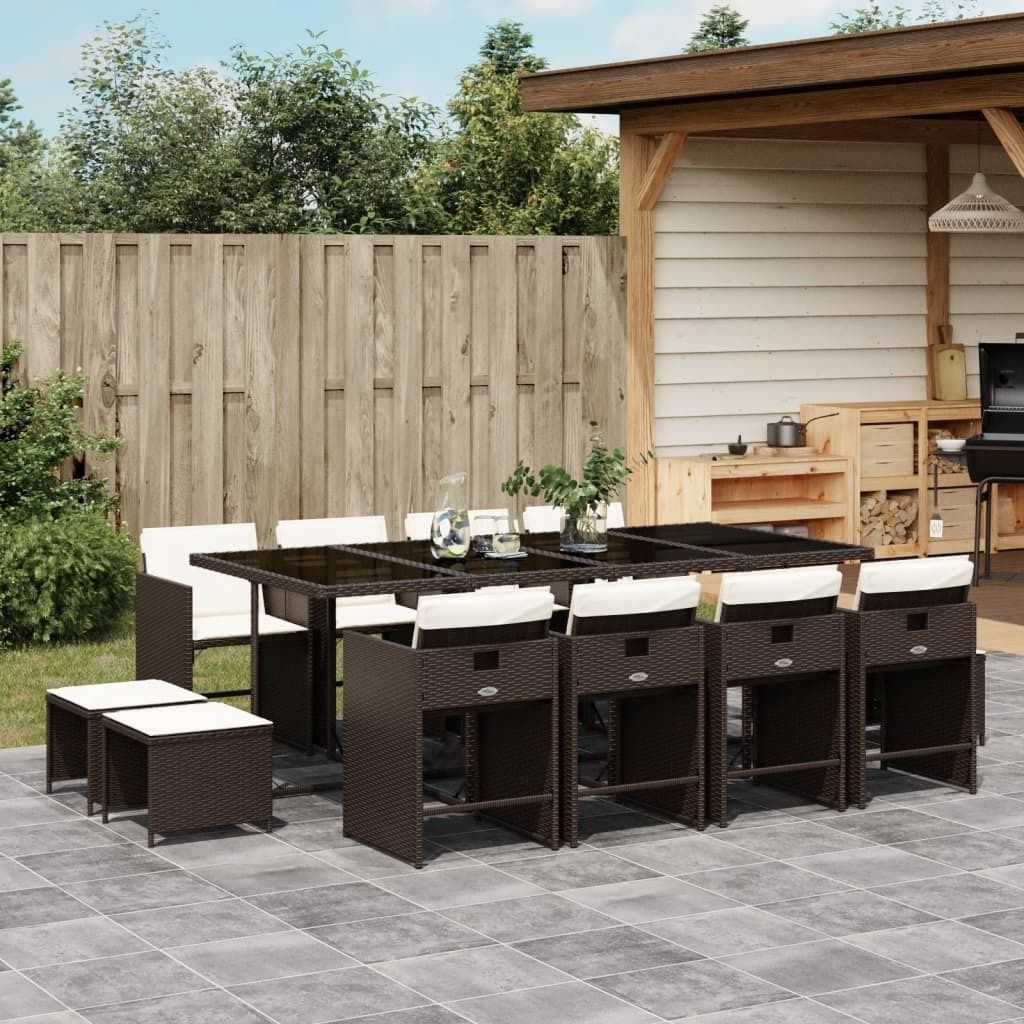 Maison Exclusive - 13-tlg. Garten-Essgruppe mit Kissen Braun Poly Rattan
