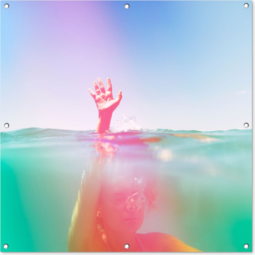 MuchoWow 100x100 cm Outdoor-Poster Gartendeko Sichtschutz Garten Poster für den Garten Frau - Hand - Meer - Abstrakt