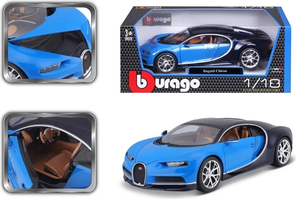 Bugatti Chiron Bburago 1:18 Plus Bleue - Finitions Détails et Portes Ouvrantes - 26