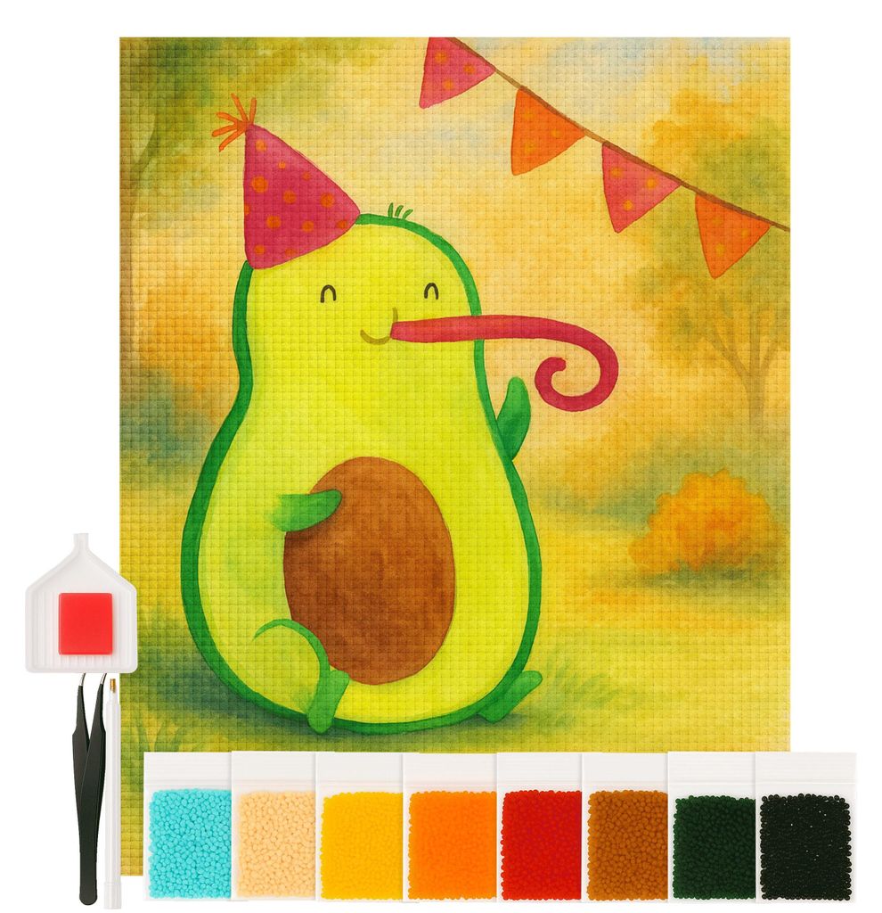 Mr. & Mrs. Panda Diamond Painting Avocado Geburtstag Design 40 x 50 cm Mit Rahmen - Weiß - Geschenk, diamant bilder, mosaik set, Frucht, Überrasc...