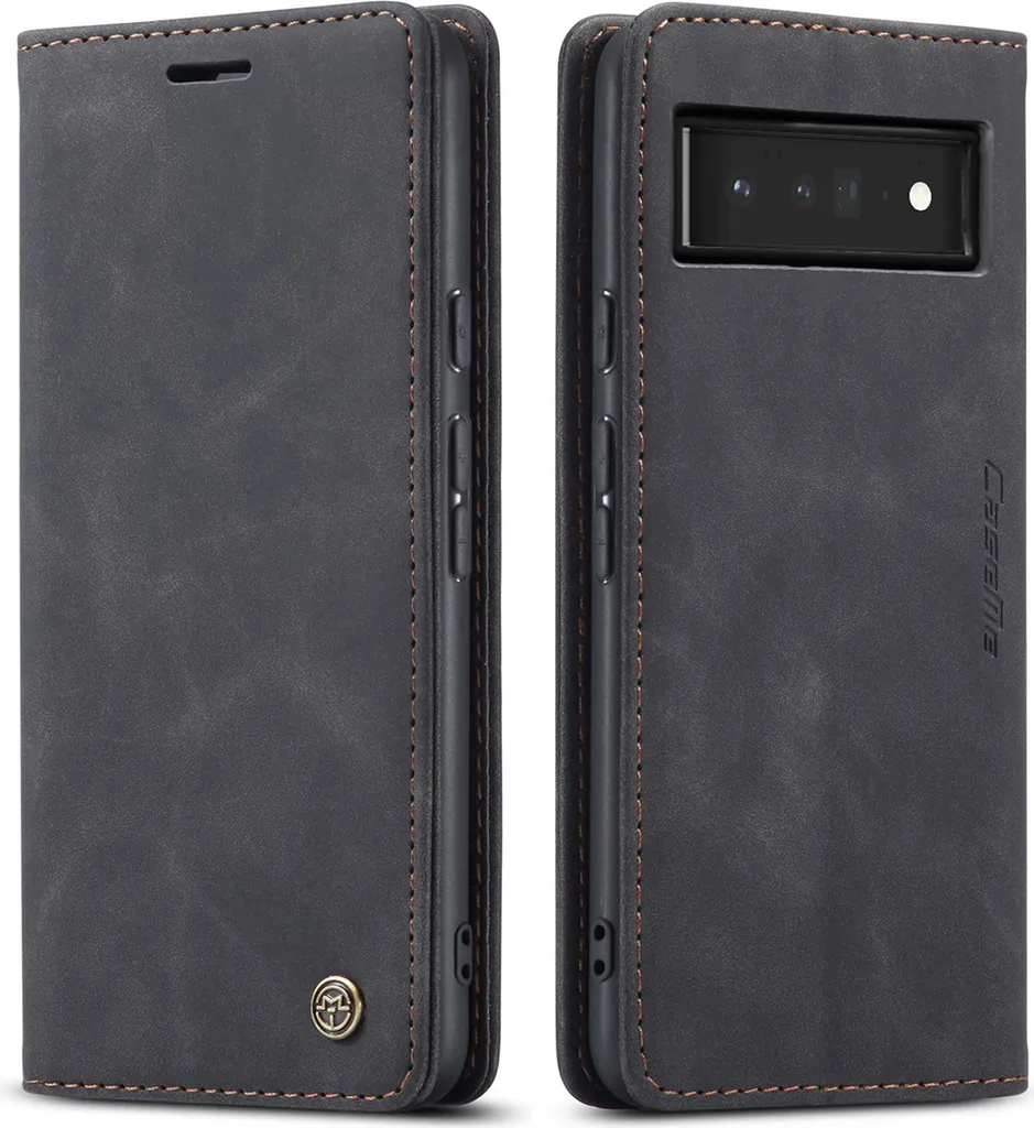 Cover Retro Google Pixel 6 Pro Nero: Custodia Stand in Ecopelle