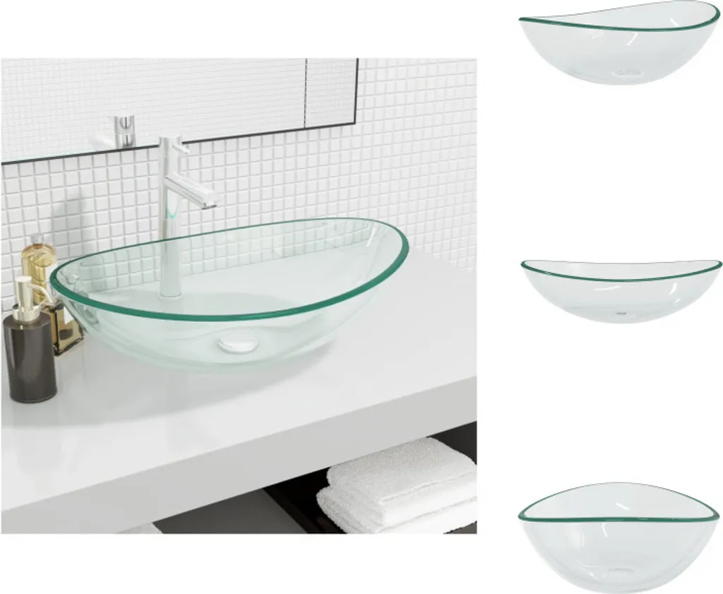 Lavandino Appoggio Vetro Temperato 54x35 cm Trasparente vidaXL - 1