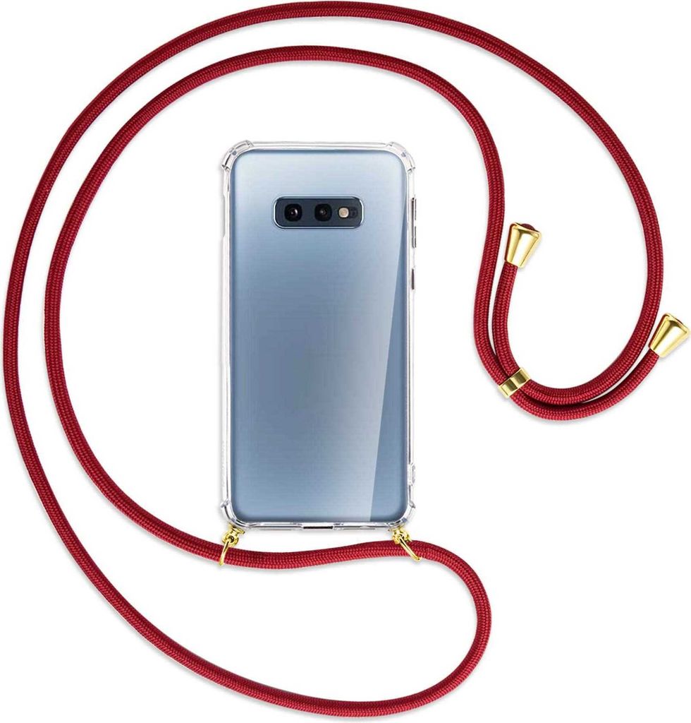 Handykette Backcover-Schutzhülle mit Band (Metall goldfarben) für Samsung Galaxy S10e - dunkelrot