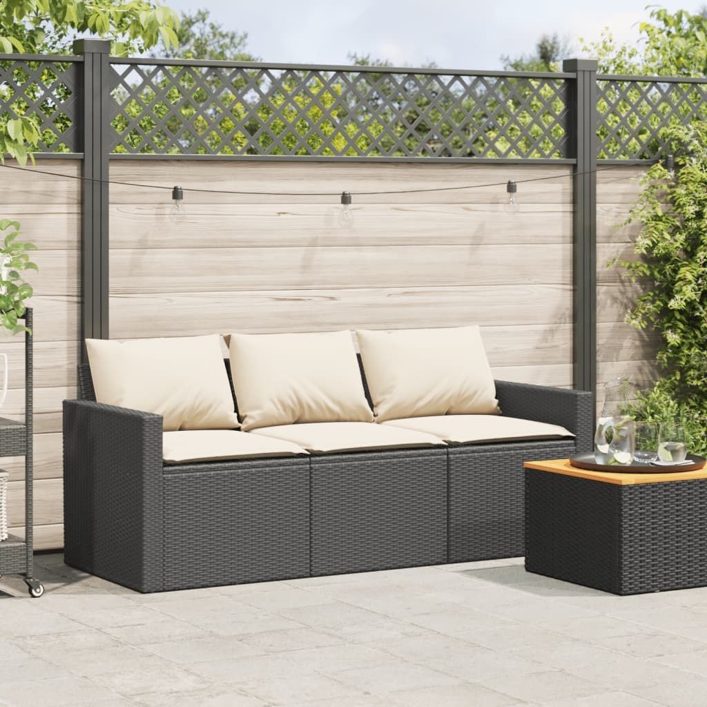 Möbel Gartensofa - CLORIS - Balkonmöbel - Gartenmöbel Set - mit Kissen 3-Sitzer Schwarz Poly Rattan - 177x70x68 cm Top9278171