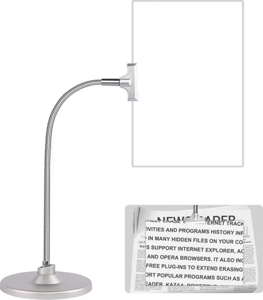 Loupe en argent avec support col de cygne 25x15 cm et loupe latérale 4x
