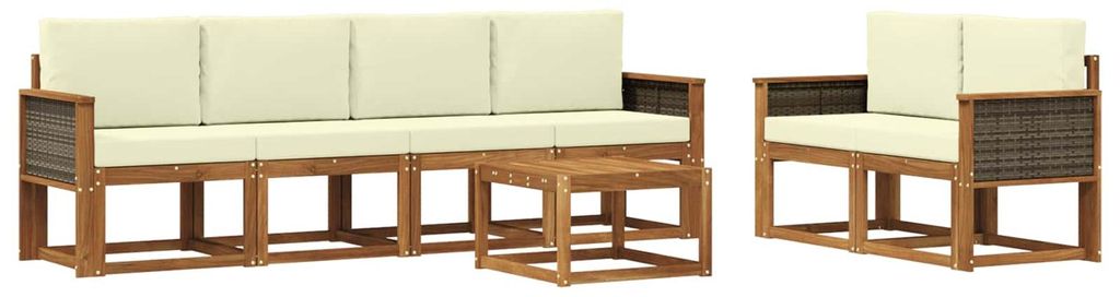 vidaXL Outdoor-Sofagarnitur mit Kissen 6 pcs Natur und Creme