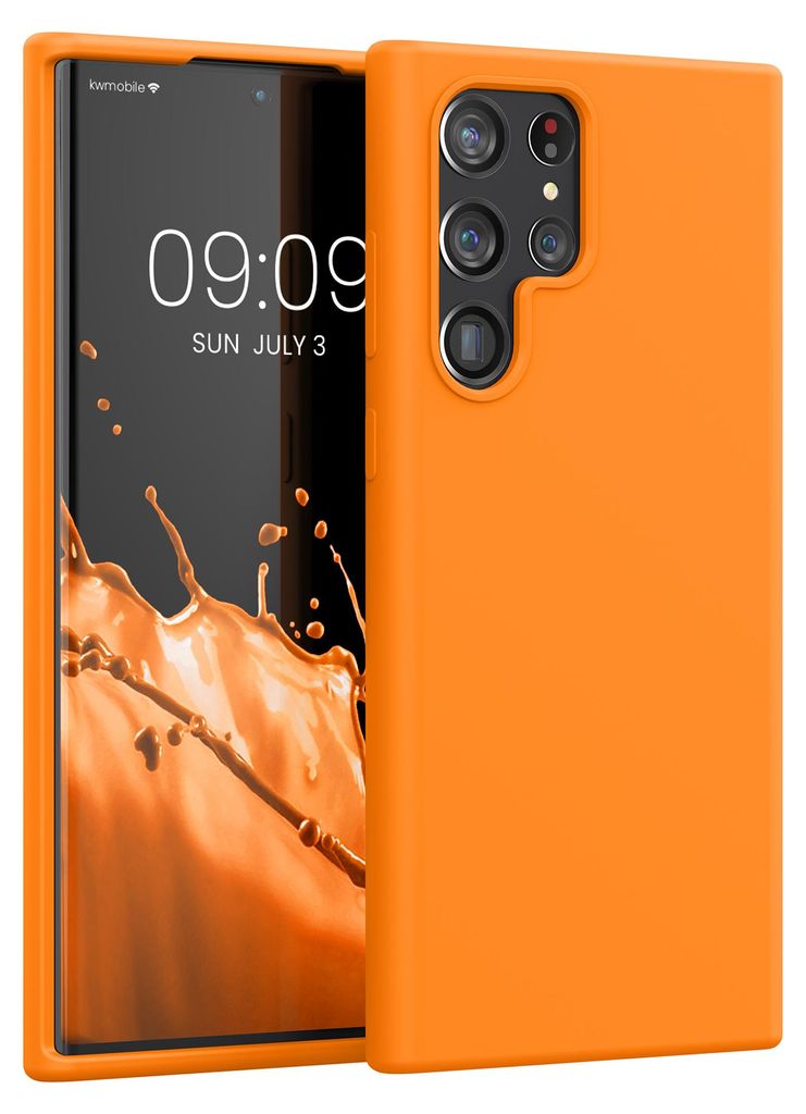kwmobile Handyhülle für Samsung Galaxy S22 Ultra Hülle - Case Silikon - Kabelloses Laden - Schutzhülle Cover in Fruity Orange