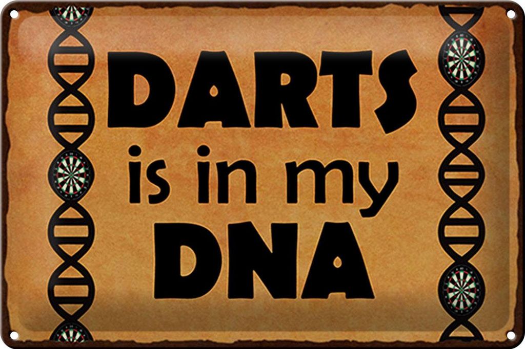 Blechschild Darts is in my DNA, 30 x 20 cm, Blechschilder Spruch Sport Hobby