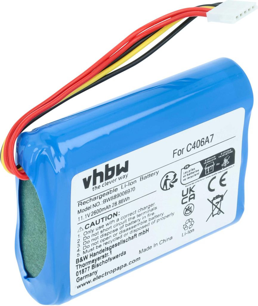 vhbw Akku Ersatz für Marshall C406A1, C406A7 für Lautsprecher Boxen Speaker (2600 mAh, 11,1 V, Li-Ion)