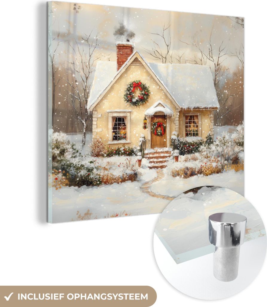 MuchoWow Glasbilder - Bilder auf Wandbild - Foto auf Glas Weihnachten - Zuhause - Winter - Schnee 40x40 cm Wanddekoration aus Glas - Acrylglasbild ...