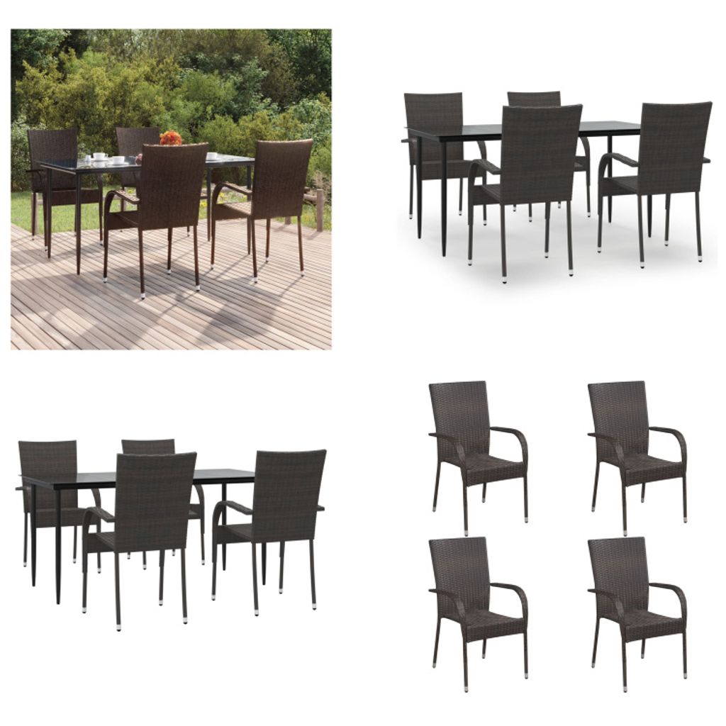 vidaXL 5 tlg. Garten Essgruppe Braun Poly Rattan - Garten Essgruppe - Garten Essgruppen - Outdoor Essgruppe - Terrasse Essgruppe