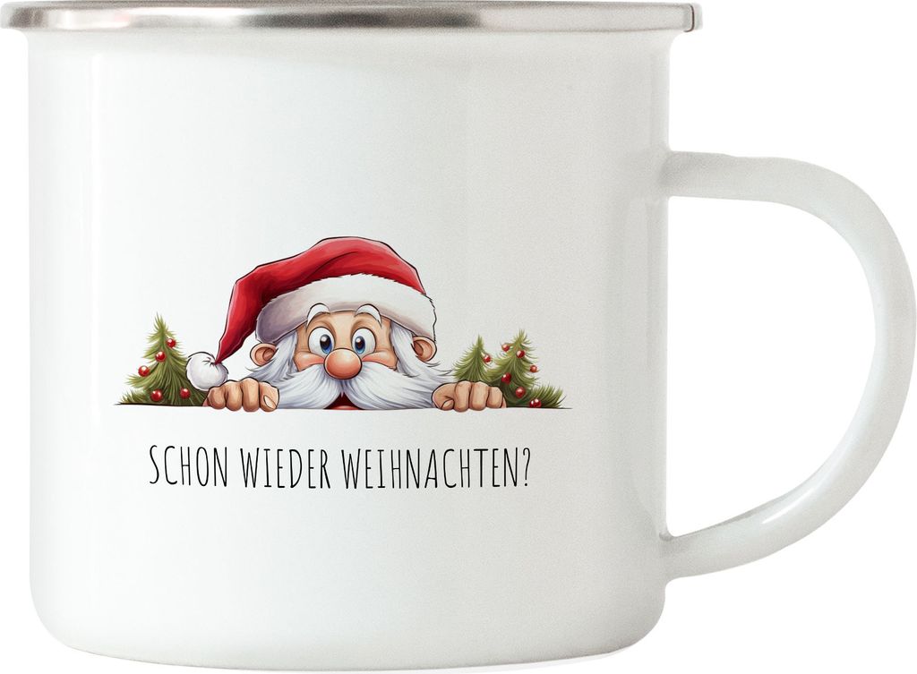 Schon wieder Weihnachten? Süßer Weihnachtsmann Emaille Tasse Weihnachten Christmas Nikolaus Advent