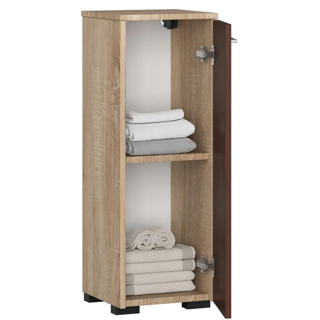 Petit meuble de rangement colonne de salle de bain bois Chêne et Wengé