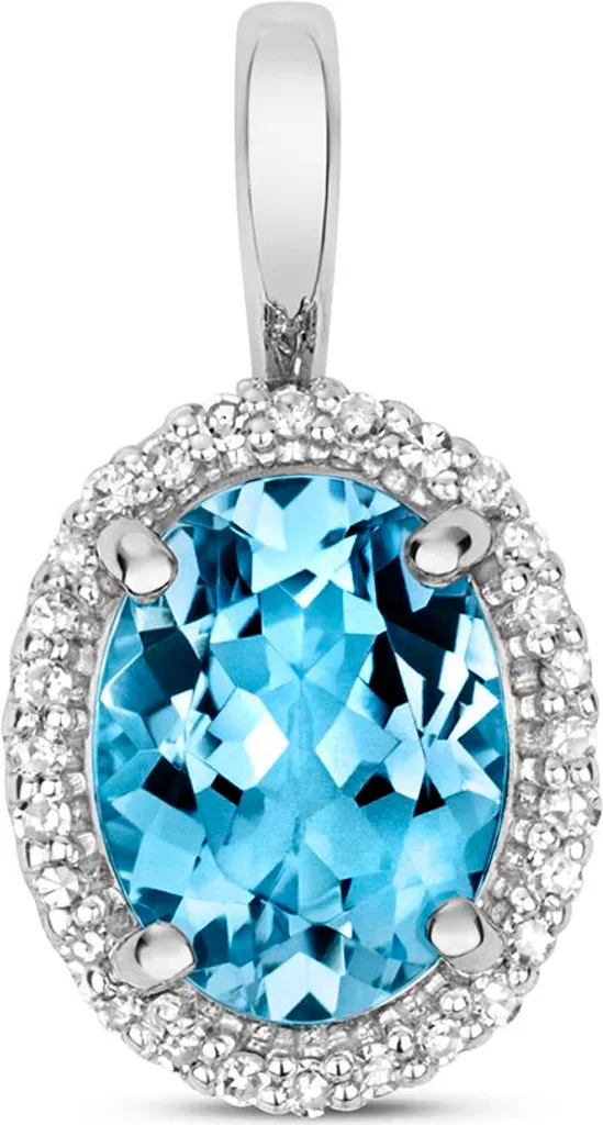 Pendentif Or Blanc 375 Topaze Bleue et Diamant 0.08 ct TRS34912 Luxe