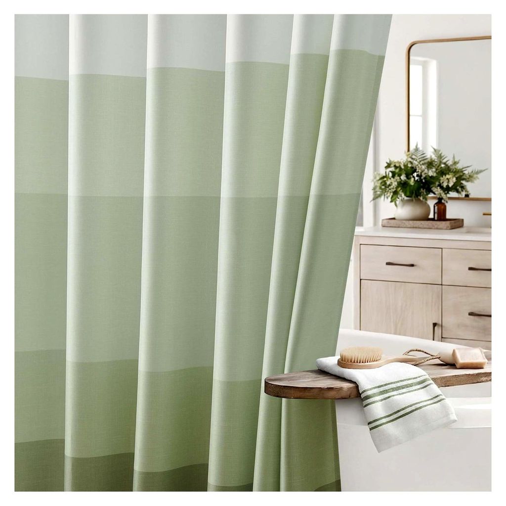 Duschvorhang 180x200 cm Grün Badewanne Waschbar Textil Shower Curtains Bunt Badezimmer Gardinen mit Ösen Wasserabweisend Ombré Streifen Polyeste...