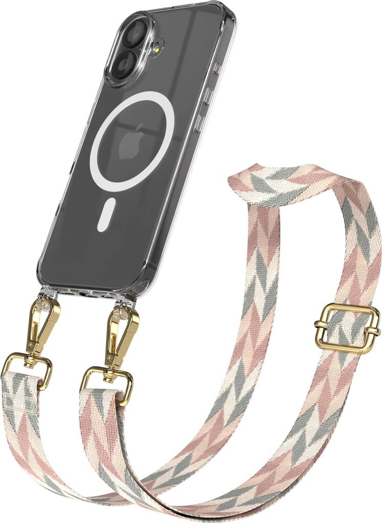 EAZY CASE - Handykette mit MagSafe Hülle für Apple iPhone 17, Handyband Mix Style, Karabiner Gold, Umhängeband in Grün