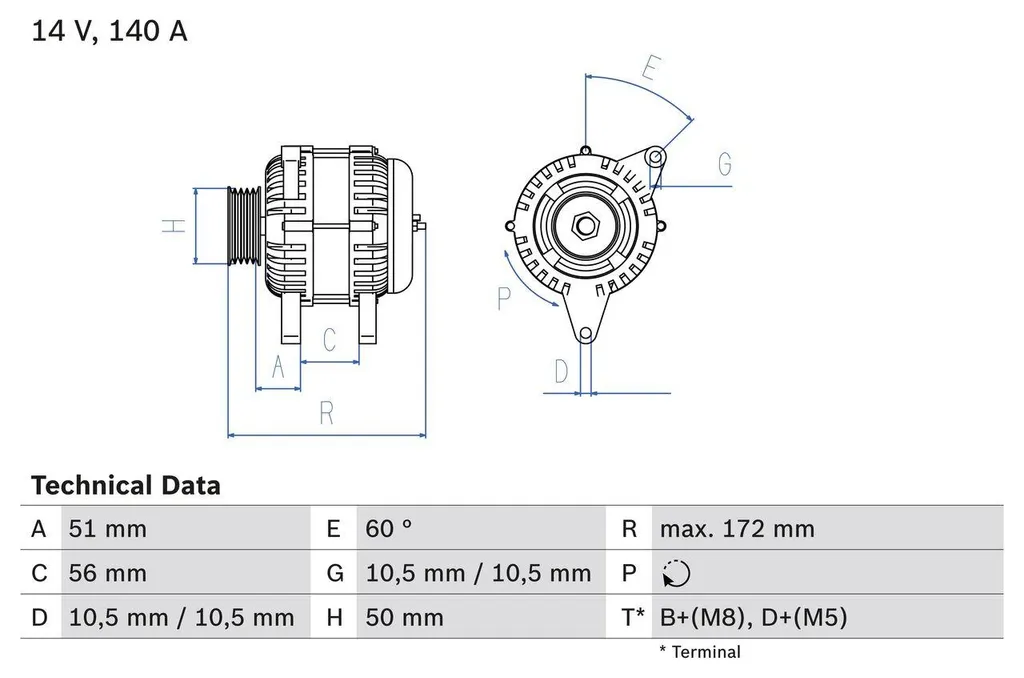 Alternateur Haute Fiabilité BOSCH 0 986 046 230 - Courant Stable 14V