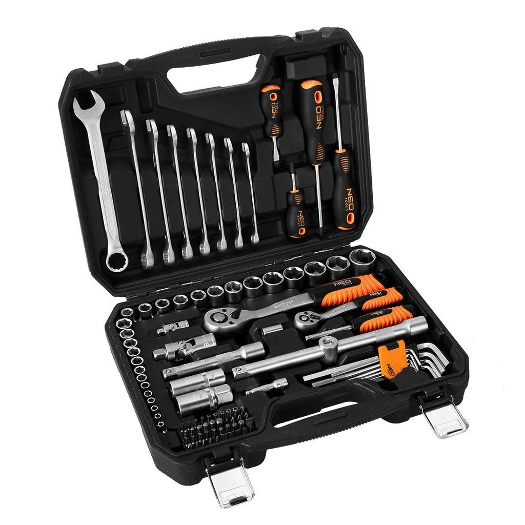 Steckschlüsselsatz NEO TOOLS 100-teilig 1/2" 1/4" mit Produktbild 