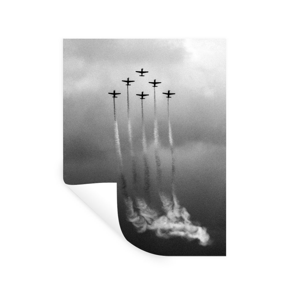 MuchoWow Wandtattoo Wandsticker Wandaufkleber Vintage - Flugzeug - Himmel - Wolken - Schwarz und weiß 60x80 cm Selbstklebend und Repositionierba...