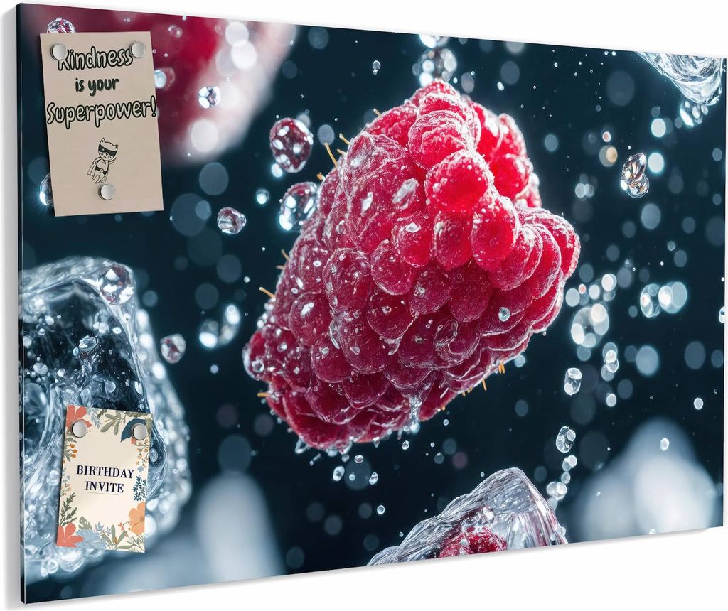 Magnettafel 90x60cm magnetisch & beschreibbar Metall-Board - Himbeeren im Regen