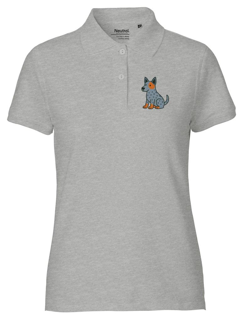 Huuraa Damen Polo Shirt Australian Cattle Dog Comic Heeler XL Sport Grey Bio Baumwolle Fairtrade Poloshirt Geschenkidee