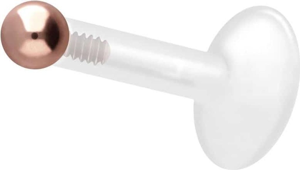 Ohrpiercing, Nasenpiercing PTFE Labret mit Innengewinde + Titan-Aufsatz KUGEL RoséGold Stablänge: 5mm + Stabstärke: 1,2mm + Kugelgröße: 2,5mm