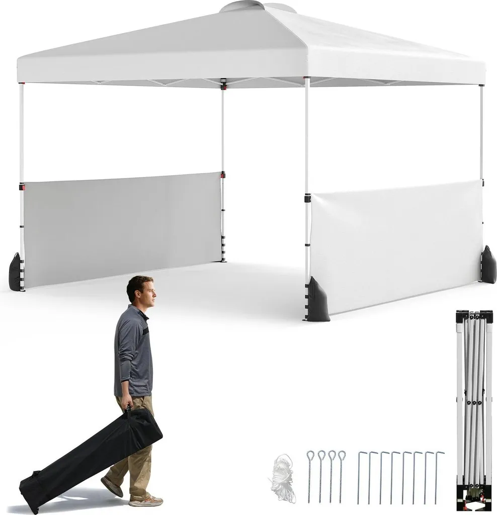 Pavillon pliant 3x3 m : montage rapide, anti-vent avec parois, blanc