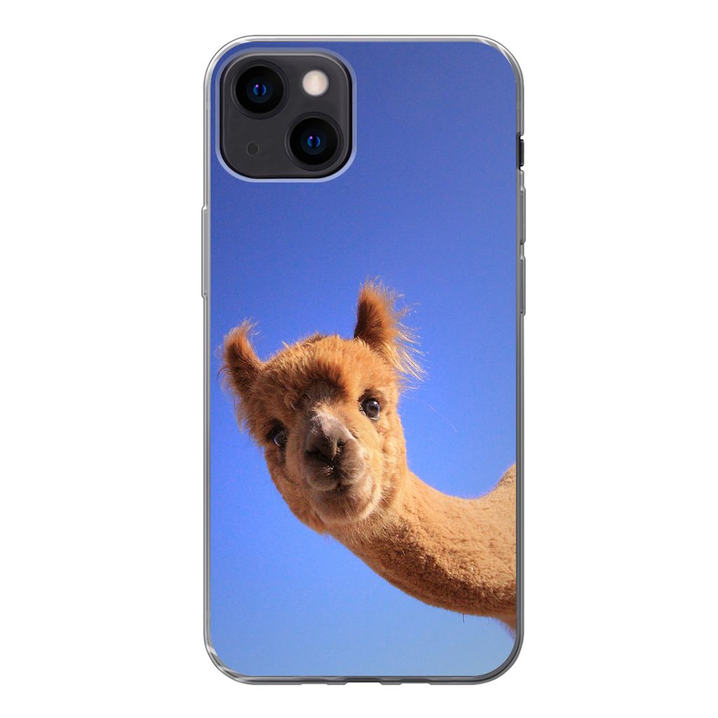 MuchoWow Handyhülle Schutzhülle Hülle für iPhone 13 Alpaka - Braun - Blau Silikon Softcase Handy Hülle - Karteninhaber
