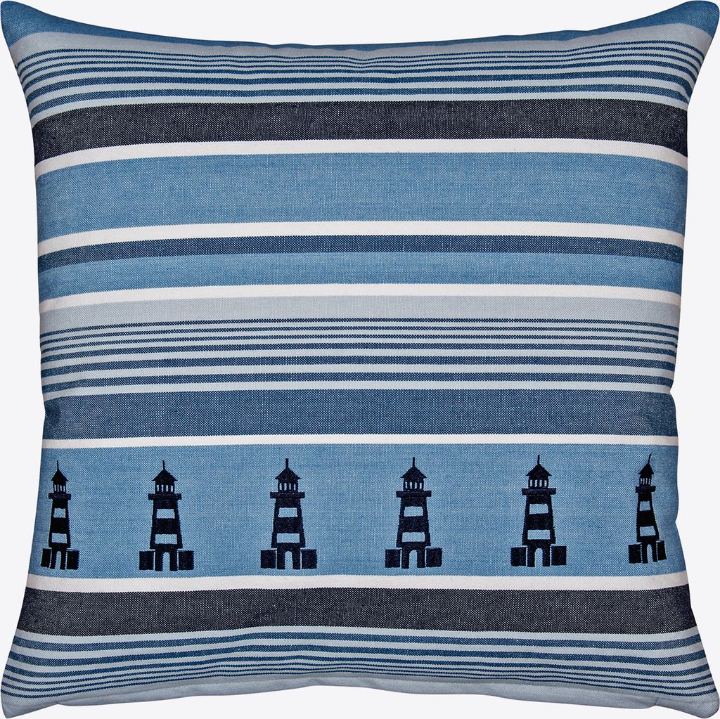 pad Kissenhülle Marina 45 x 45 cm light blue Baumwolle Stickerei Leuchtturm
