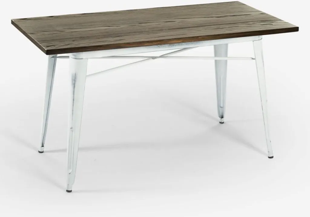 Table à manger gain de place 120x60cm style industriel blanc et bois