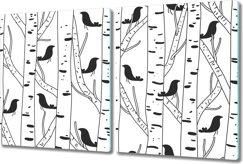 Glas Schneidebrett Herdabdeckplatten Schneideplatten - 2x 40x52 cm - Vögel und Bäume