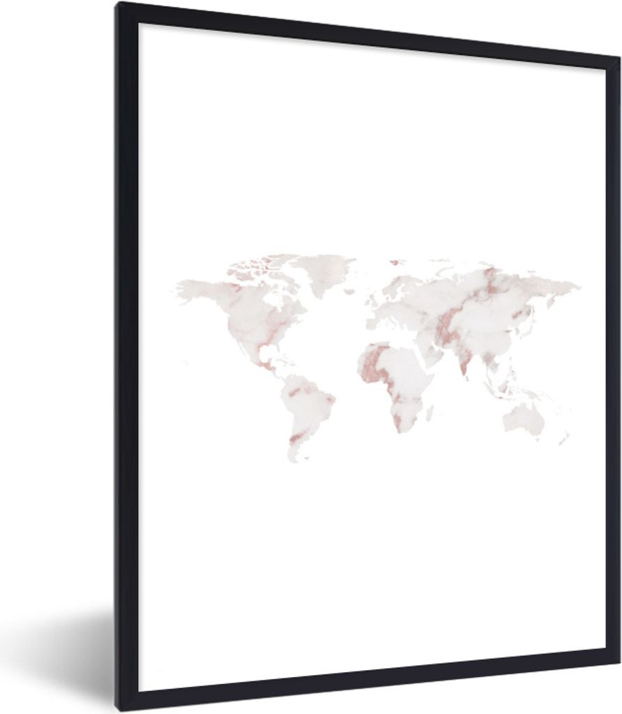 MuchoWow Gerahmtes Poster Weltkarte - Marmor - Weiß 30x40 cm - Poster mit Schwarzem Bilderrahmen Wandposter Rahmen Foto Bilder - Wanddeko - Kuns...