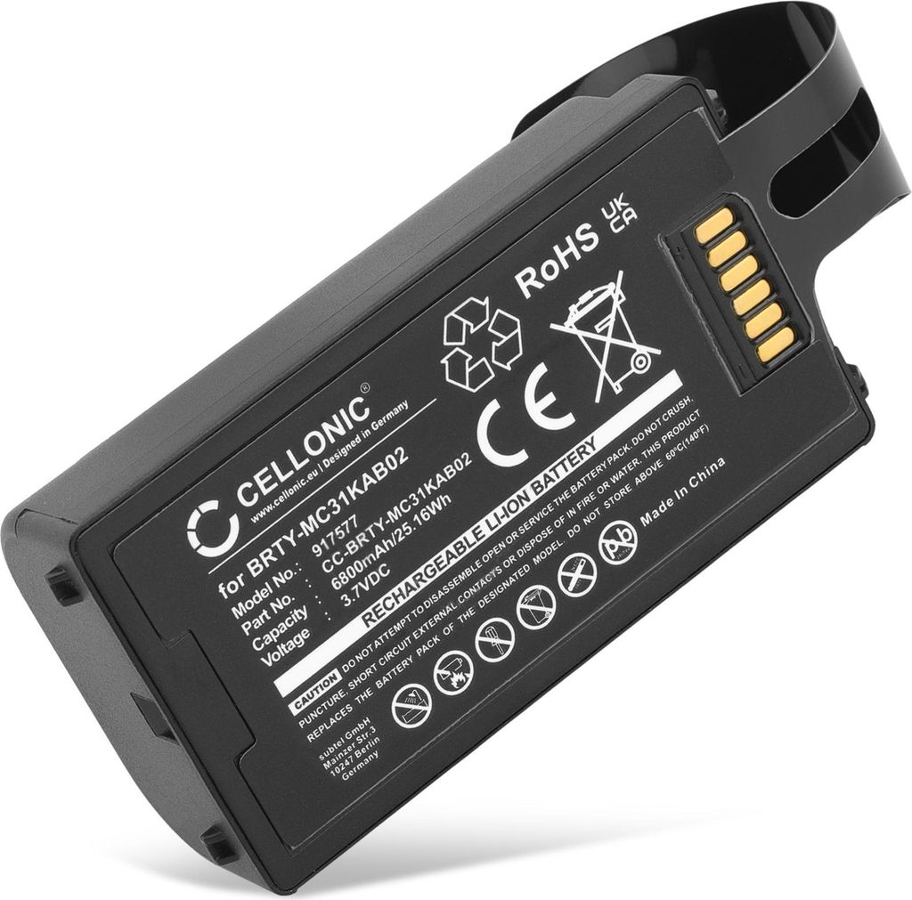 subtel 1x Akku für Barcode Scanner Kompatibel mit Motorola Symbol MC3190, MC3190S, MC3100, 82-127909-02 - (6800mAh, 3.7V)